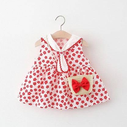 Girls Floral Ribbon Dress Girls Vacation Dress