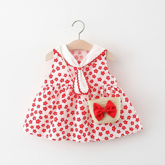 Girls Floral Ribbon Dress Girls Vacation Dress
