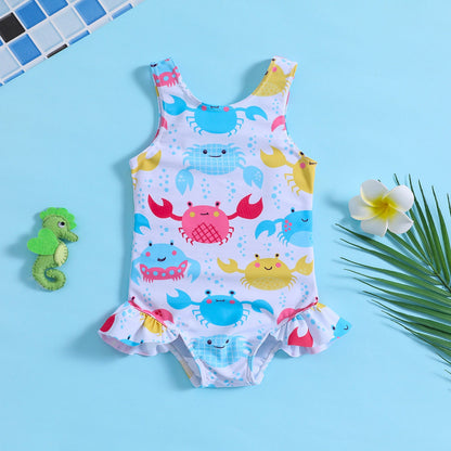 Children's Sleeveless Swimsuit Donut Print Vest One-Piece Baby Girl Swimsuit