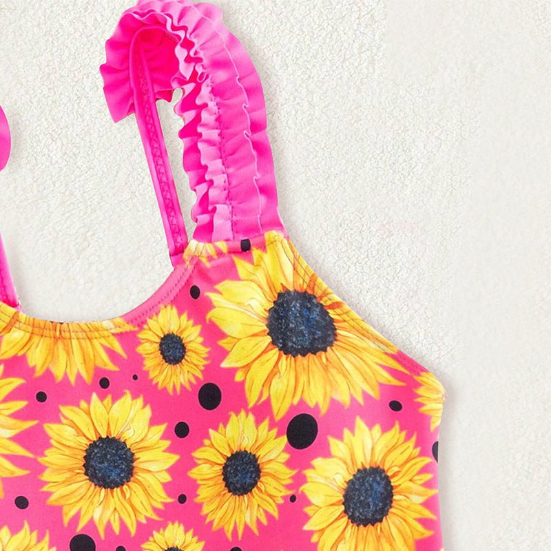 Girls New Summer Sunflower Onesie Swimsuit
