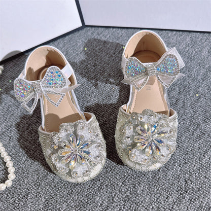 Girls Crystal Shoes Shiny Pearl Rhinestone Princess Shoes