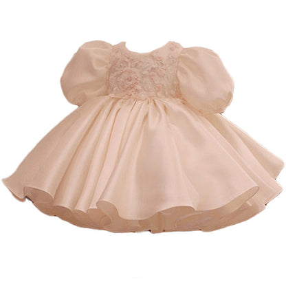 Baby Girl Birthday Party Dresses Toddler Sweet Embroidered White Puff Sleeve Formal Princess Dress
