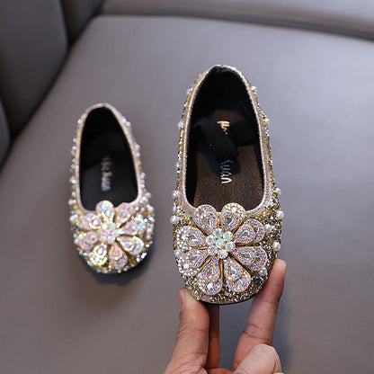 Girls New Princess Rhinestone Leather Shoes