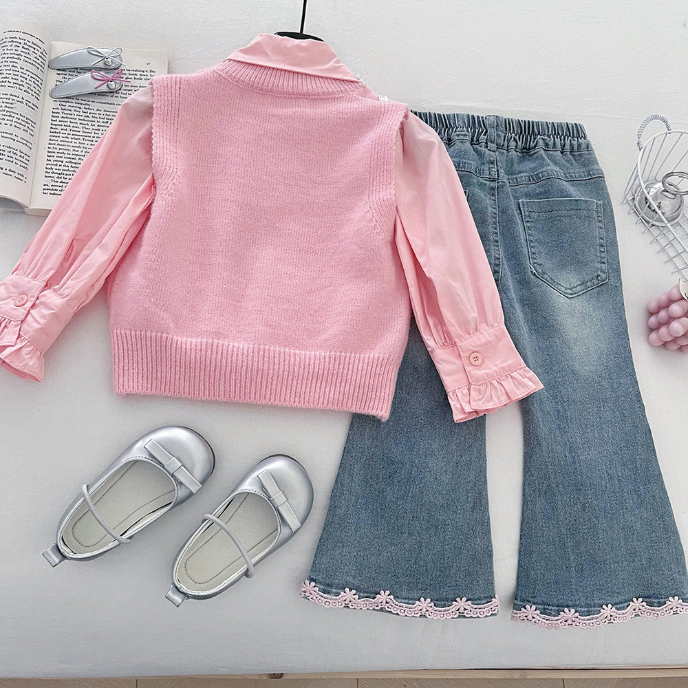 Girls Autumn Elegant Outfit Girls Fall School Outfit Three-Piece Set