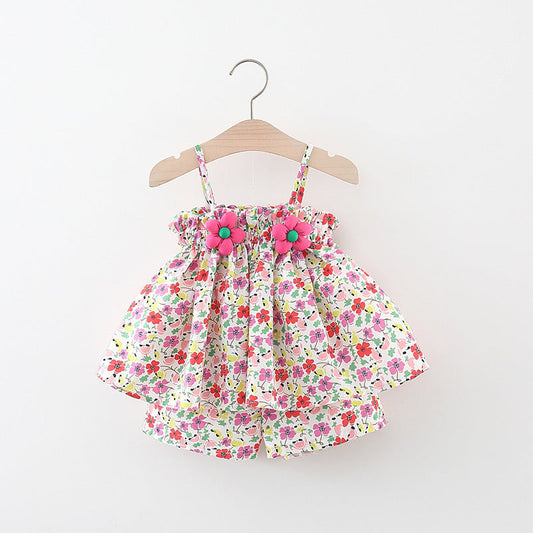 Girls Holiday Floral Outfit Girls Summer Vacation Outfit Two-piece set