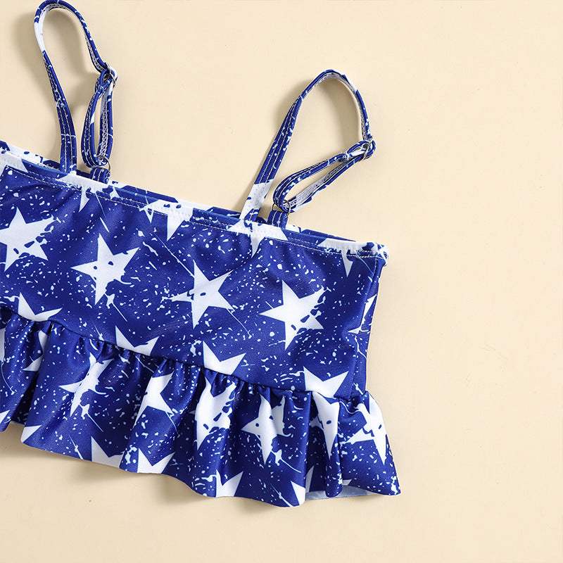 Girls Swimsuit Children's Blue Star Print Swimsuit