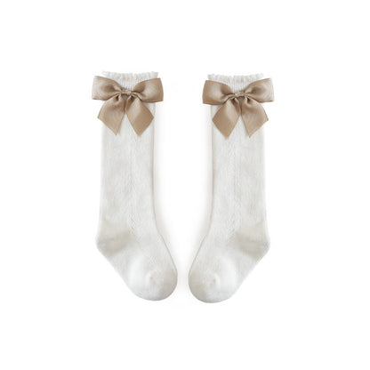 Girls Hollow Mesh Big Bow Socks