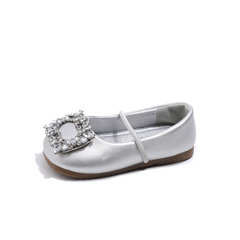 Cozy Girls Square Crystal Leather Shoes