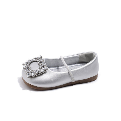 Cozy Girls Square Crystal Leather Shoes
