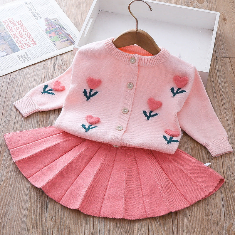 Girls Floral Vacation Outfit Girls Elegant School Outfit Two-piece Dress