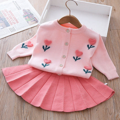 Girls Floral Vacation Outfit Girls Elegant School Outfit Two-piece Dress