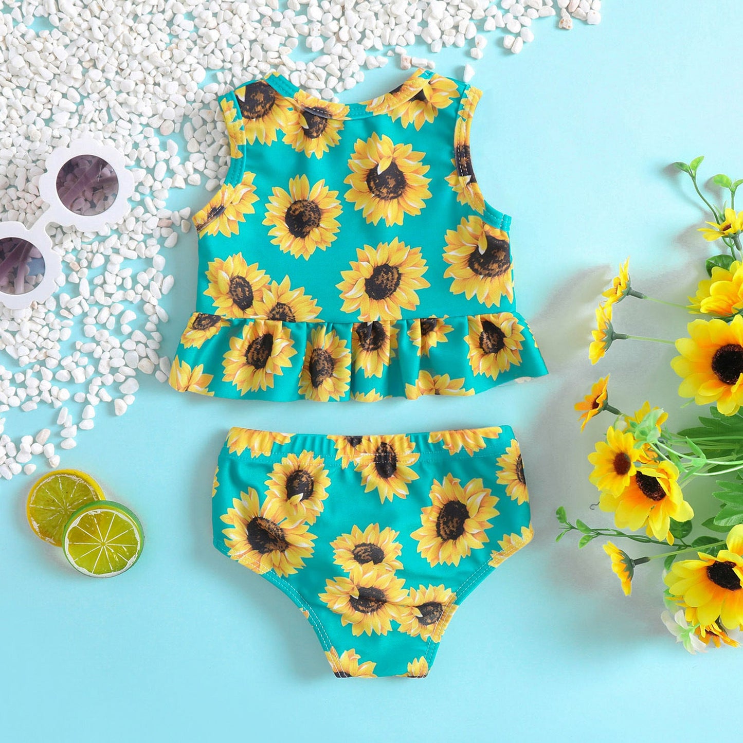 Baby Girls Sunflower Print Ruffled Swimsuit