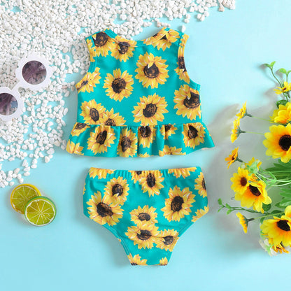 Baby Girls Sunflower Print Ruffled Swimsuit