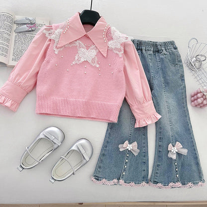 Girls Autumn Elegant Outfit Girls Fall School Outfit Three-Piece Set