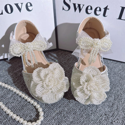 Cute 3D Pearl Flower Crystal Girls Princess Shoes
