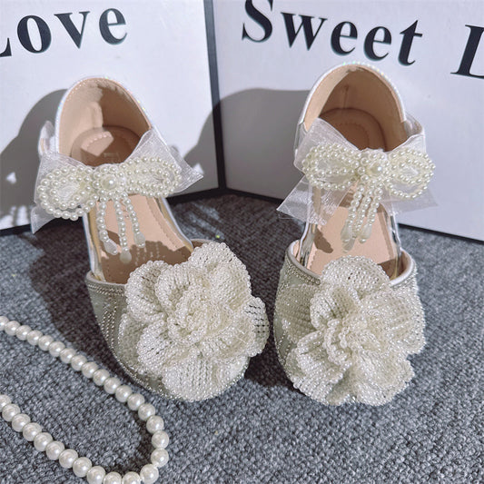 Cute 3D Pearl Flower Crystal Girls Princess Shoes