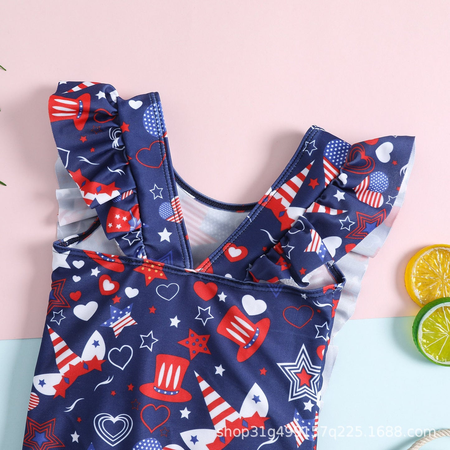 Girls' One-piece Ruffled Cartoon Swimsuit