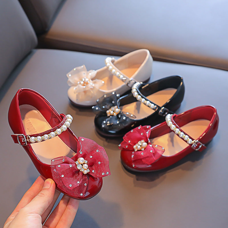 Girls' Christmas Soft-Soled Bow Princess Shoes