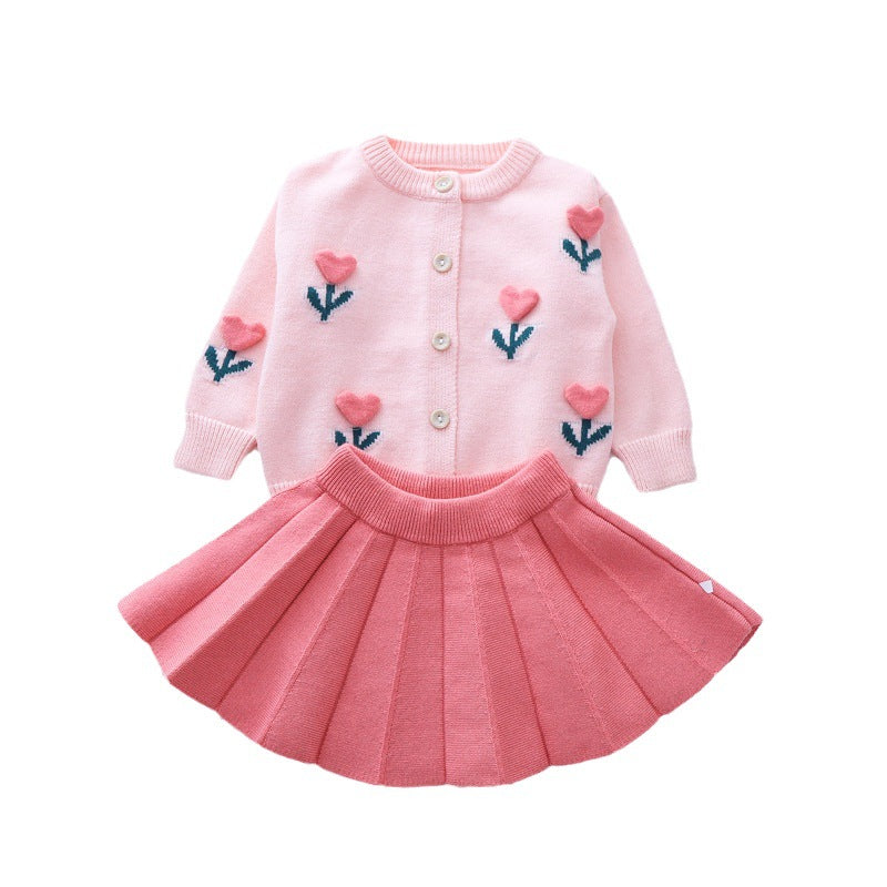 Girls Floral Vacation Outfit Girls Elegant School Outfit Two-piece Dress