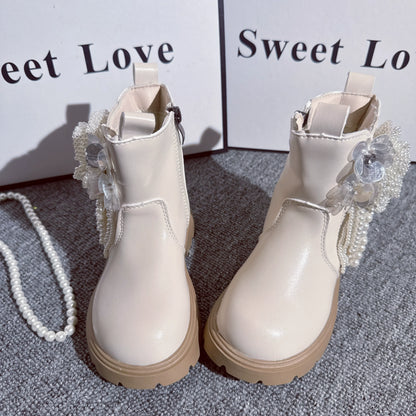 Girls' New Princess Pearl Tassel Martin Boots