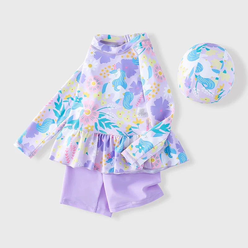 Girls' Summer Vacation Swimsuit Three-Piece Set