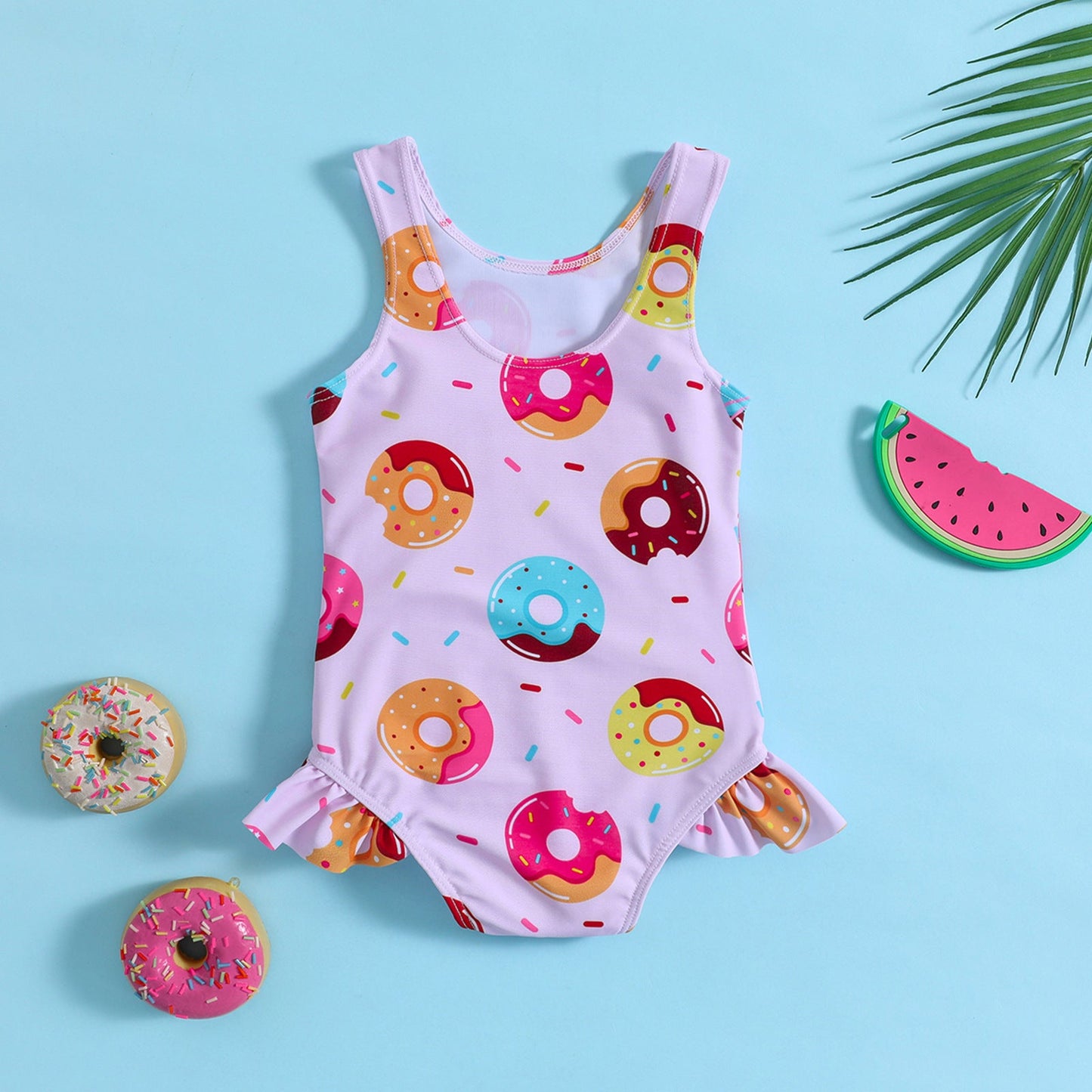 Children's Sleeveless Swimsuit Donut Print Vest One-Piece Baby Girl Swimsuit