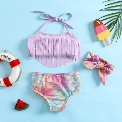 Summer Mermaid Swimsuit Children's Tassel Swimsuit Two-piece Set