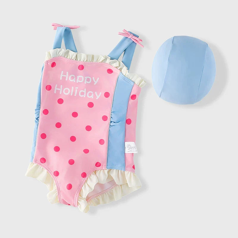 Girls Cute Summer Vacation Princess Onesie Swimsuit