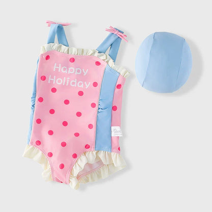 Girls Cute Summer Vacation Princess Onesie Swimsuit