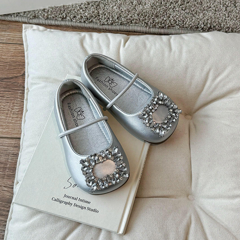 Cozy Girls Square Crystal Leather Shoes