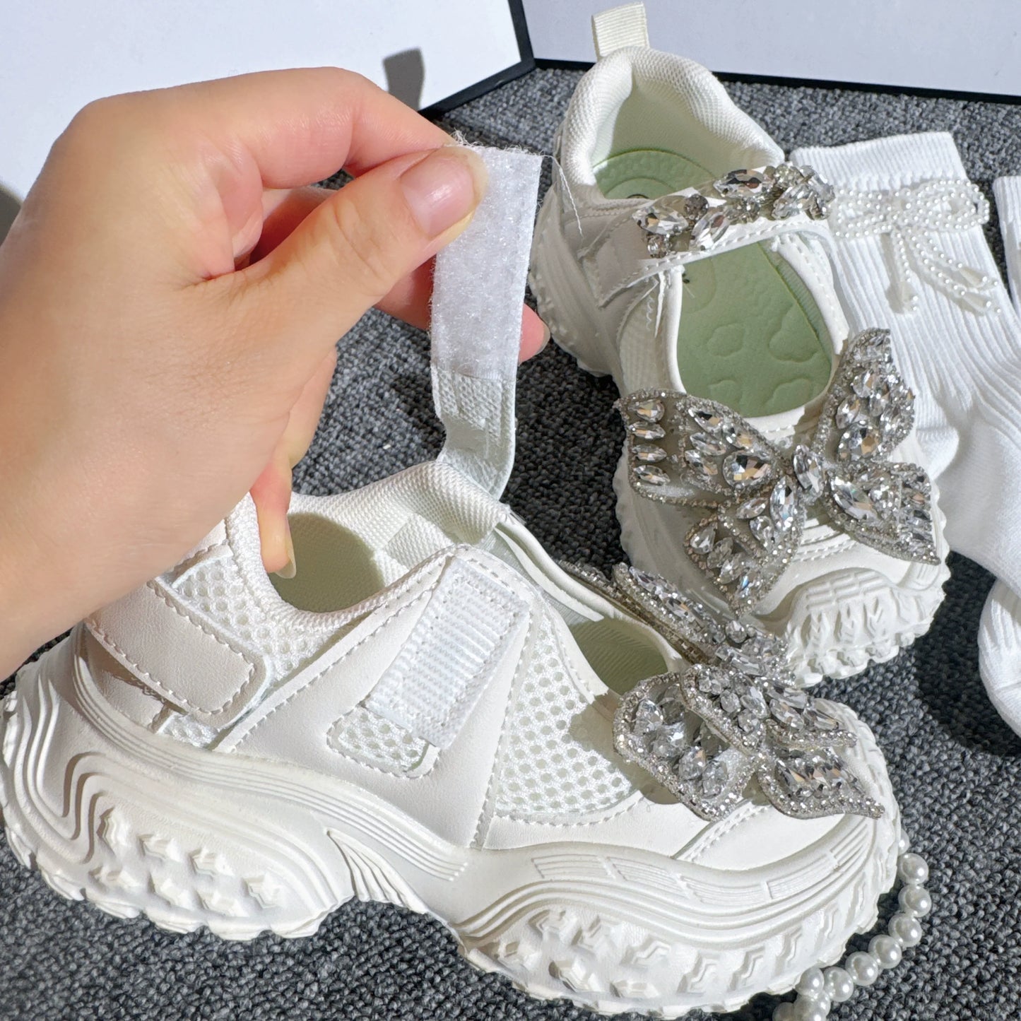 Autumn New Girls Sports Rhinestone Breathable Princess Shoes