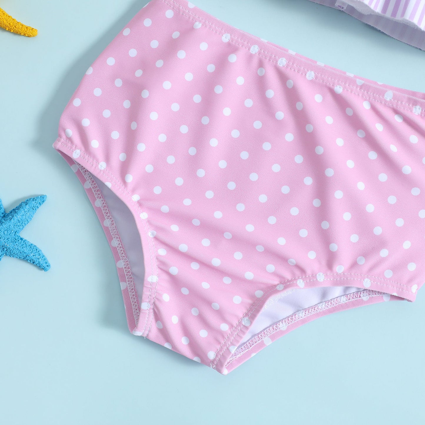 Cute Girls Striped Polka Dot Print Swimsuit Two-Piece Set