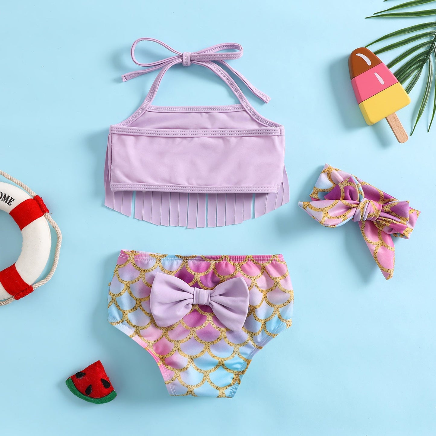 Summer Mermaid Swimsuit Children's Tassel Swimsuit Two-piece Set