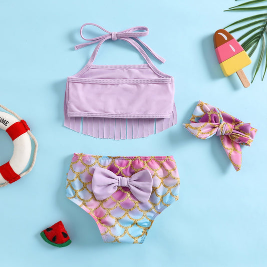 Summer Mermaid Swimsuit Children's Tassel Swimsuit Two-piece Set