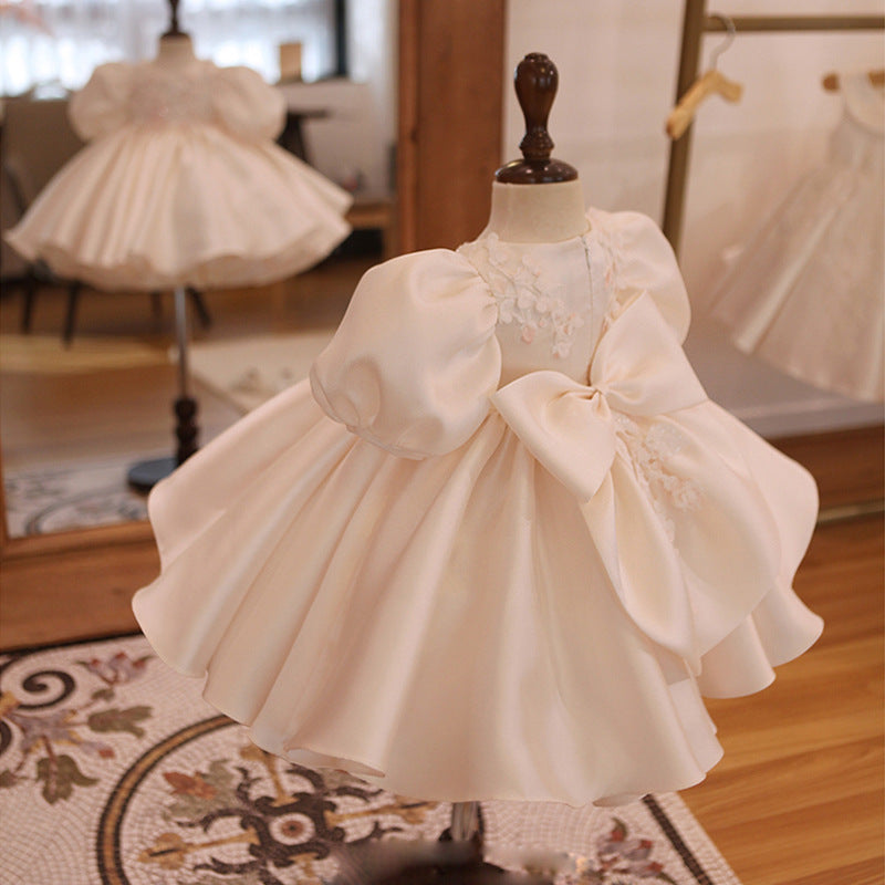Baby Girl Birthday Party Dresses Toddler Sweet Embroidered White Puff Sleeve Formal Princess Dress