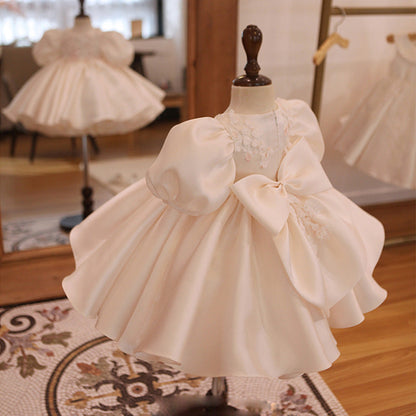 Baby Girl Birthday Party Dresses Toddler Sweet Embroidered White Puff Sleeve Formal Princess Dress
