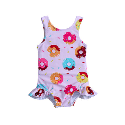 Children's Sleeveless Swimsuit Donut Print Vest One-Piece Baby Girl Swimsuit