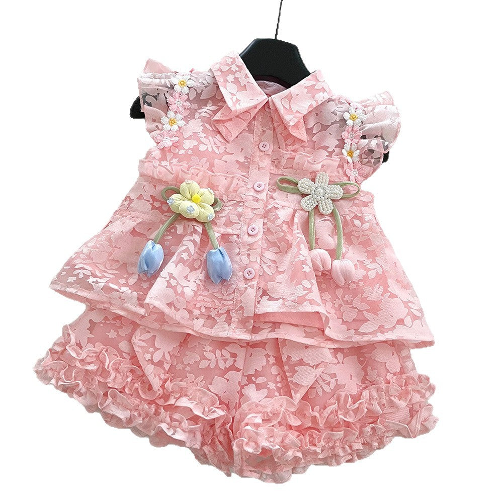 Girls Floral Vacation Outfit Girls Summer Vacation Outfit Two-Piece Suit