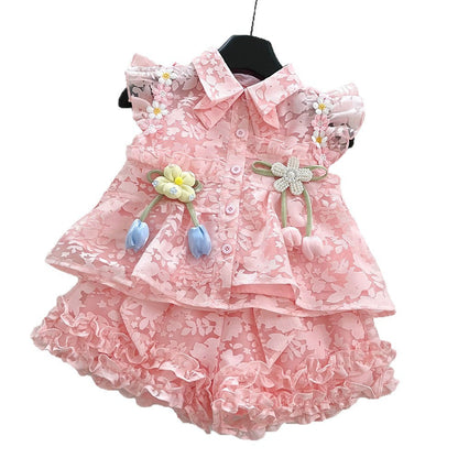 Girls Floral Vacation Outfit Girls Summer Vacation Outfit Two-Piece Suit