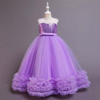 Girls Pageant Princess Dress Baby Girl Summer Mesh Cake Sequins Birthday Party Formal Dress