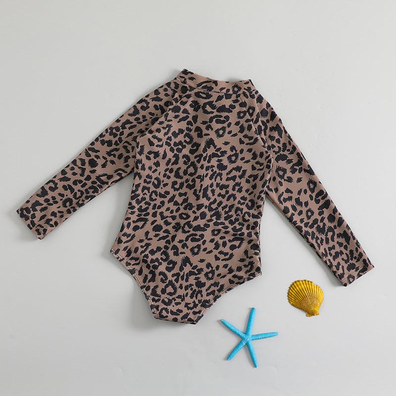 Girls' Leopard Print Princess Vacation Onesie Swimsuit