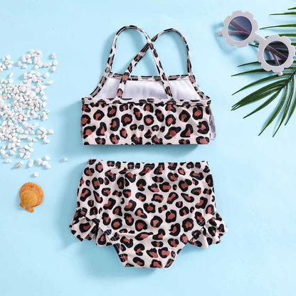Girls Swimsuit Leopard Print Split Sling Girls Swimsuit Set