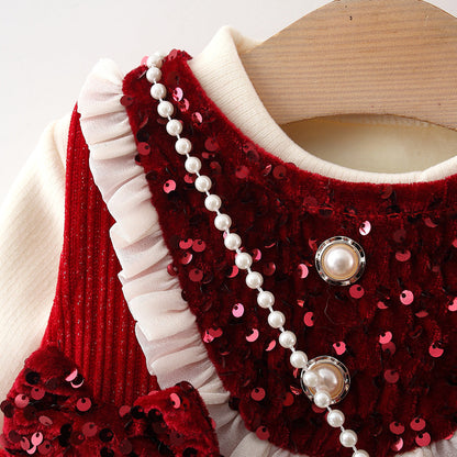 Girls Christmas Dresses Girls Elegant Birthday Outfit Two-piece Set