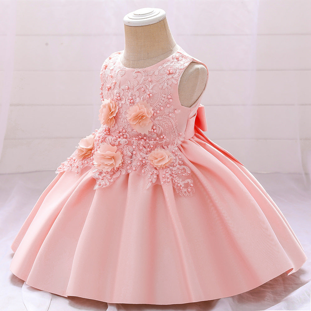 Baby Girl Birthday Party Dress Easter Dress Toddler Embroidered Texture Sleeveless Princess Dress