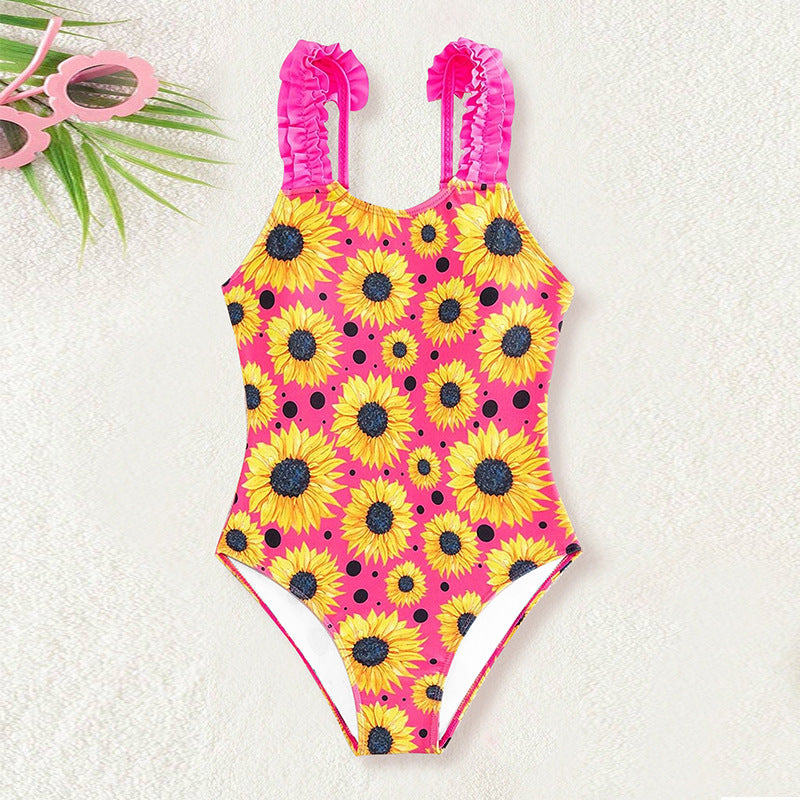 Girls New Summer Sunflower Onesie Swimsuit