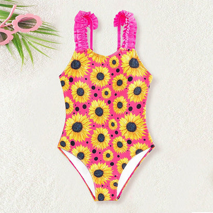 Girls New Summer Sunflower Onesie Swimsuit