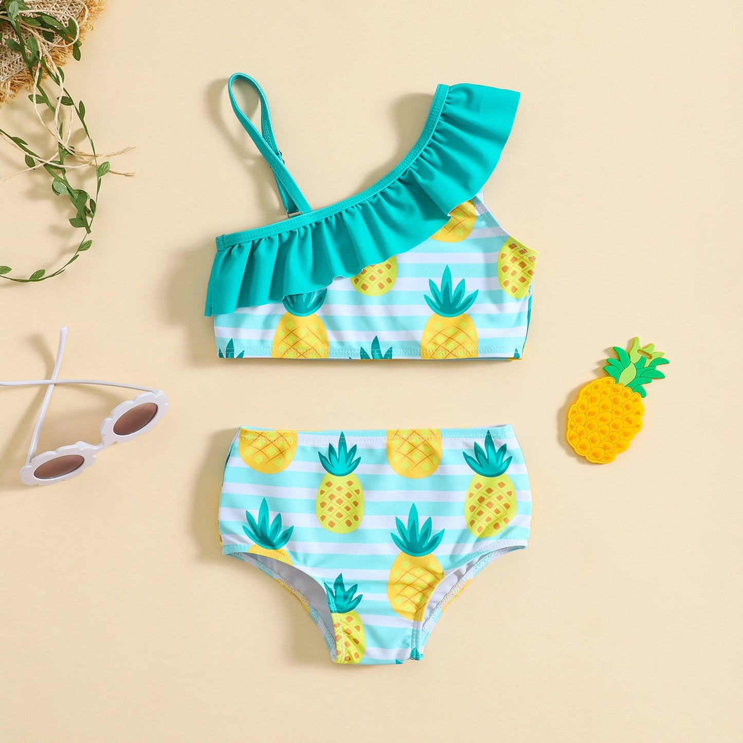 Girls One Shoulder Sling Girls Cute Shorts Swimsuit Two-piece Set