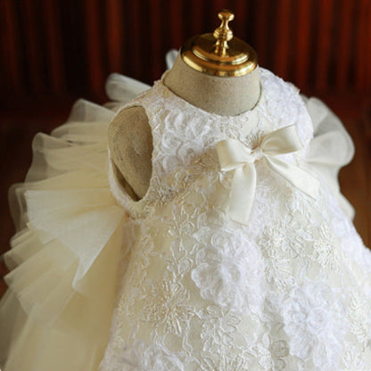 Baptism Dresses Baby Girl White Back Puffy Lace Sleeveless Ball Gowns Princess Dresses