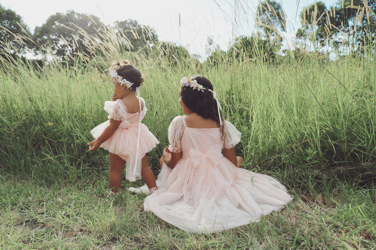 Swiss Dot Pink Rose Flower Fairy Baby Girl Tulle Party Romper