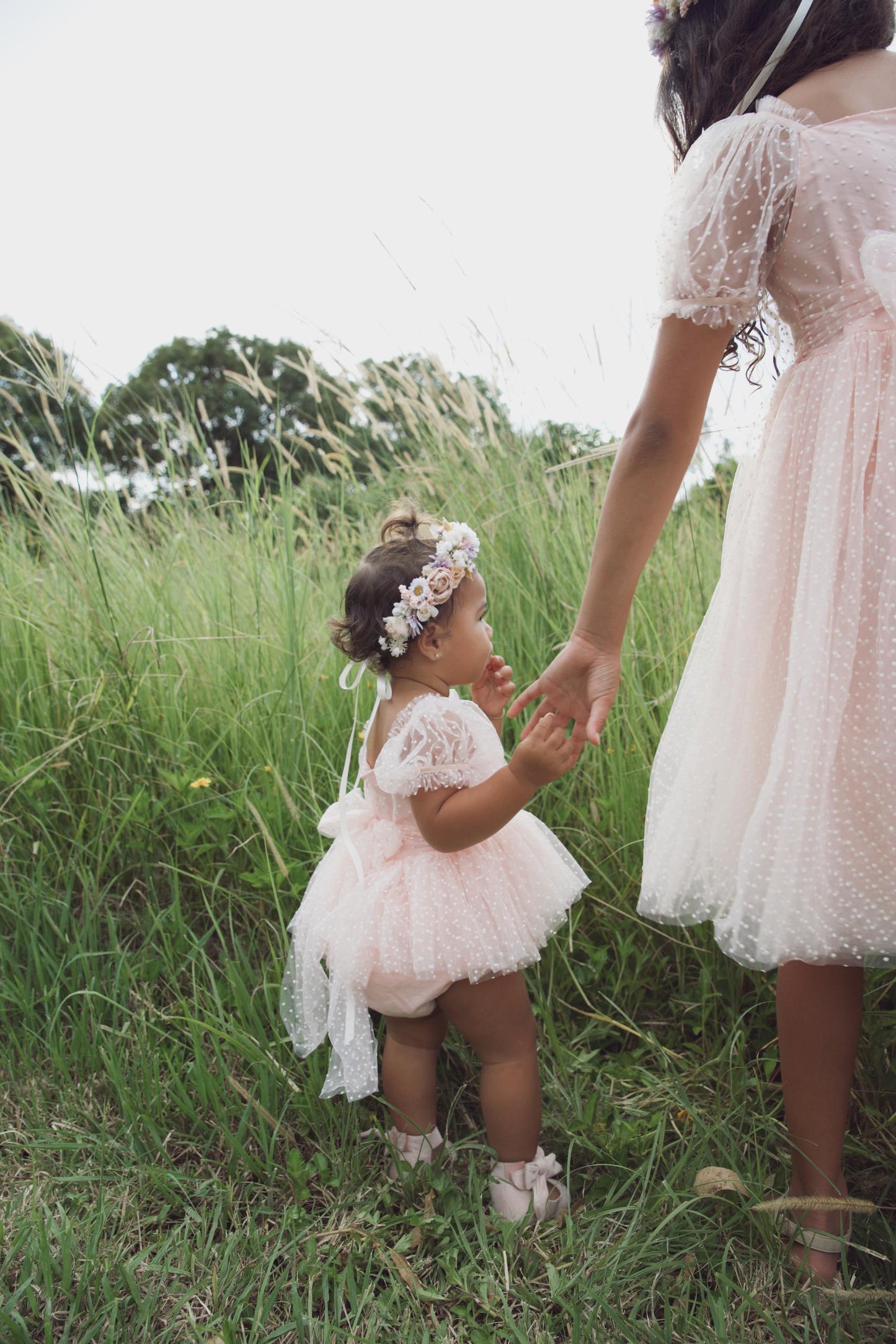 Swiss Dot Pink Rose Flower Fairy Baby Girl Tulle Party Romper